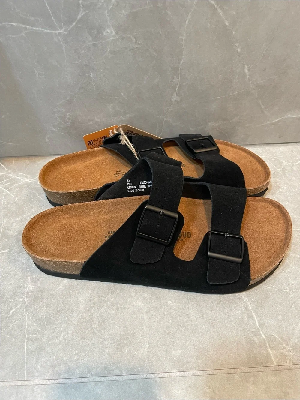 Project Cloud Men's Black Suede Double-Buckle Sandals Size 9.5
